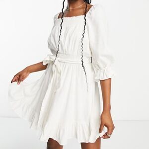 Ever New puff sleeve mini dress in porcelain